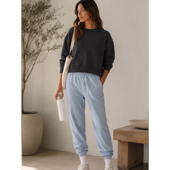 lululemon athletica Sweaters - Lululemon Softstreme Cropped Crew Oversized Washed Black Charcoal M/L